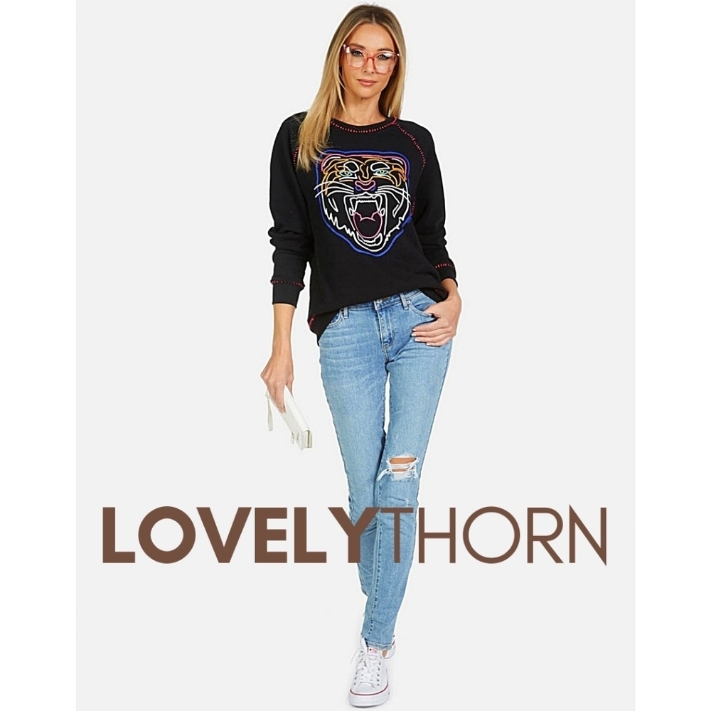 LAUREN MOSHI // ltd ed jocelyn neon line tiger super soft drop shoulder pullover - Picture 3 of 7